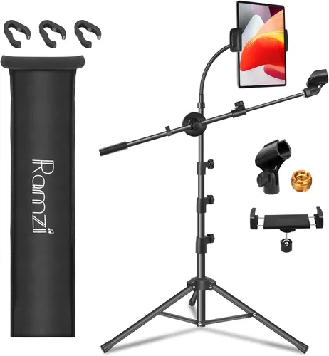 Miniatura 7 de Ramzi Soporte de Micrófono, Soporte de Micrófono de Trípode de Doble Soporte, Soporte de Micrófono de Piso con Brazo Boom, Soporte de Micrófono