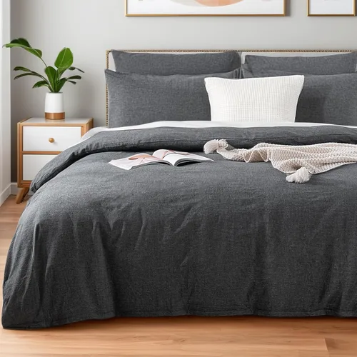 Miniatura 31 de NEXHOME PRO Funda de edredón de algodón para niños, tamaño twin, aspecto de lino, blanco, orgánico, natural, 100% algodón lavado, juego de ropa