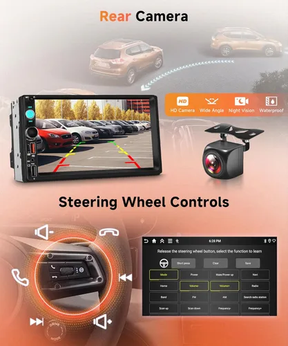 Miniatura 5 de Rimoody Estéreo de coche de doble DIN Android de 4 GB+64 GB con Carplay inalámbrico y Android Auto, pantalla táctil IPS de 7 pulgadas, FM/RDS