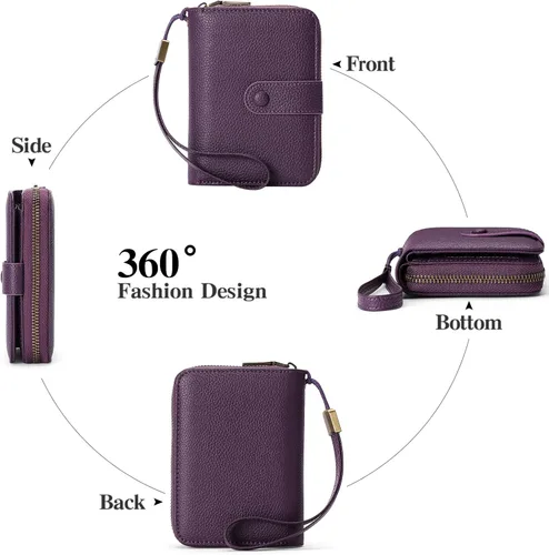 Miniatura 4 de GAEKEAO Cartera de cuero para tarjetas de crédito para mujer, bloqueo RFID, gran capacidad, plegable, con cremallera, organizador de tarjetas