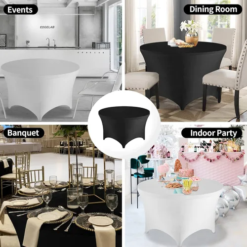 Miniatura 6 de FestiCorp Fundas de mesa redondas de elastano de 60 pulgadas, mantel ajustable de 5 pies para mesas de 5 pies, mantel negro elástico sin arrugas