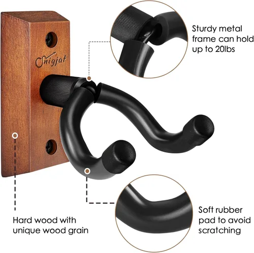 Miniatura 5 de SNIGJAT Soporte de Pared para Guitarra Paquete de 2, Gancho Colgador de Pared para Guitarra con Tornillos, Colgador de Montaje de Madera Dura