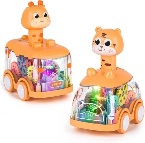 Coches de juguete para bebés, auto de prensa y marcha para niños pequeños, juguetes iluminados, regalos de cumpleaños para niños y niñas, jirafa y