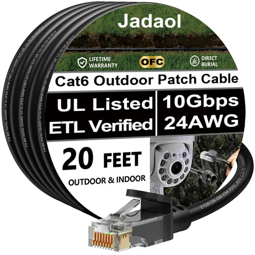 Miniatura 31 de Cable Ethernet Cat 6 de 1 pie (paquete de 6), para exteriores e interiores, compatible con red Cat7 de 10 Gbps, cable de conexión LAN plano