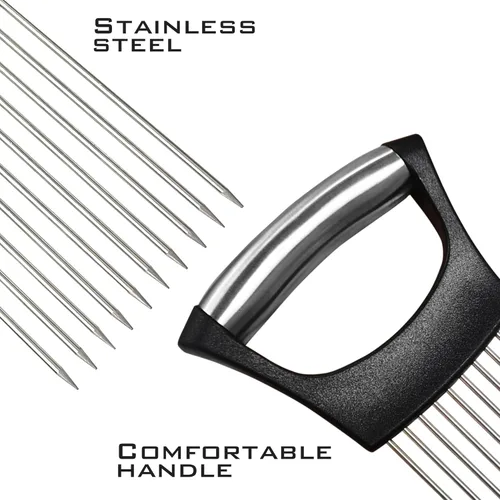 Miniatura 2 de 2 soportes para rebanar cebolla - Soporte de acero inoxidable para carne, picador de carne Herramienta multiusos de seguridad de cocina para Negro