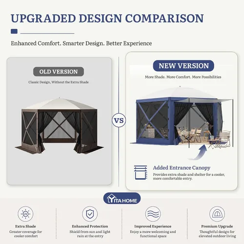 Miniatura 7 de YITAHOME Gazebo de campamento de 12 x 12 pies, toldo portátil desplegable para exteriores, tienda de campaña con pantalla de 6 caras con ventanas