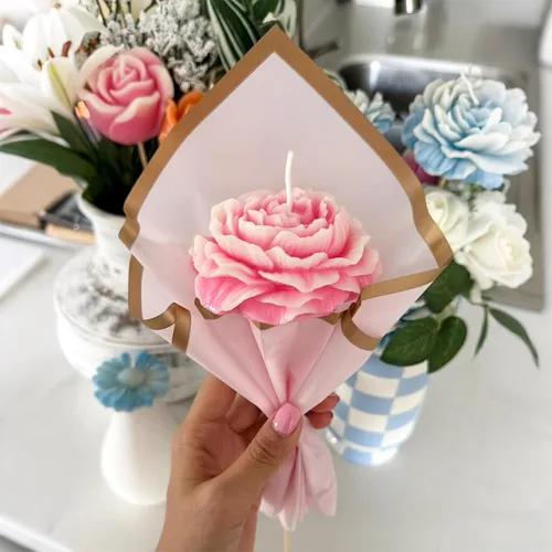 Miniatura 3 de Molde de vela de peonía de 3 cavidades, molde de silicona para fondant de peonía para resina epoxi floral, cera, jabón, arcilla, yeso, velas
