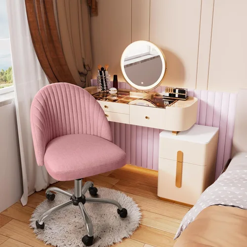 Miniatura 2 de Furniwell Silla de oficina sin brazos, bonita silla de escritorio moderna y ajustable giratoria para tocador, silla de computadora, sillas de Rosa
