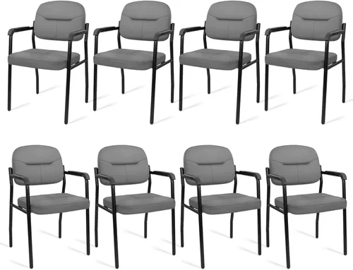 Miniatura 12 de CLATINA Sillas de recepción de espera sin ruedas, silla de invitados de cuero con brazos acolchados, modernas sillas de escritorio de oficina marrón