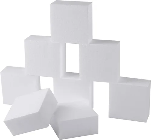 AMZQNART 8 paquetes de bloques de espuma para manualidades, bloques cuadrados de espuma de poliestireno de 4x4x2 para escultura artística, arreglos