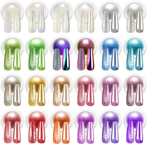 Miniatura 9 de Polvo para Uñas Cromado BISHENGYF -【Efecto de Hadas】Polvo Cromado Dorado para Uñas Aurora Sirena Perla Blanca Rosa Cromado para Uñas, Pigmento