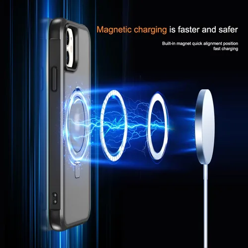 Miniatura 3 de CHAOFEnG Funda magnética compatible con iPhone 11 con soporte, prueba de caídas de grado militar, compatible con imán, anillo translúcido, parte