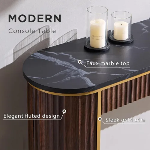 Miniatura 4 de OKD Moderna mesa consola acanalada, 63 pulgadas de largo para entrada estrecha y mesas de sofá para pasillo, mesa decorativa alta detrás del sofá