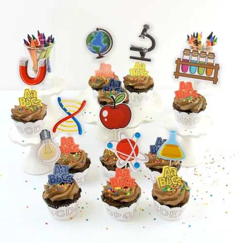 Miniatura 4 de Gyufise 36 piezas de decoración para cupcakes de ciencia, rocas de ciencia, para baby shower, niños, astronomía, biología, química, física, ciencia
