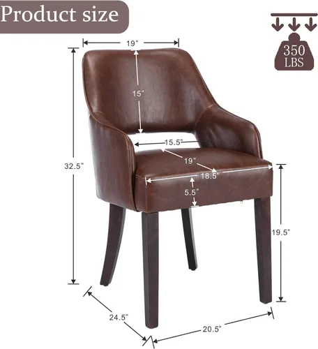 Miniatura 2 de Juego de 2 sillas de comedor tapizadas de piel sintética con respaldo hueco, asiento acolchado, patas de madera para restaurante/decoración