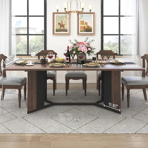 Miniatura 2 de Hlivelood - Mesa de comedor de 71 pulgadas para 6 personas, mesa de cocina rectangular moderna color marrón con superficie de madera impermeable
