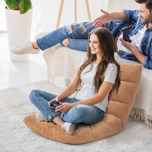 Miniatura 4 de COSTWAY Silla de suelo, sillas de videojuegos con soporte para el respaldo, ajustable de 14 posiciones, marco de acero aleado, forro polar coral