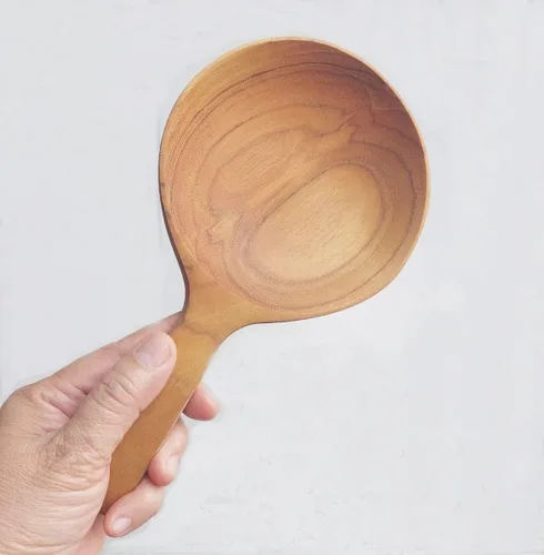 Miniatura 3 de Boki - Plato de mano coreano, plato de cuchara de madera con asa, estilo coreano, vajilla de madera de teca, mesa de comedor, encimera, decoración