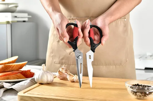 Miniatura 5 de Tijeras de cocina – Tijeras de cocina resistentes para pollo, carne, alimentos, verduras, 9.25 pulgadas de largo, color negro y rojo
