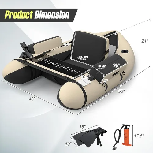 Miniatura 7 de GYMAX Tubo flotador de pesca, barco de pesca inflable de 350 libras con paleta, bomba, aletas, estatores de anzuelos, regla de pescado, bolsillos