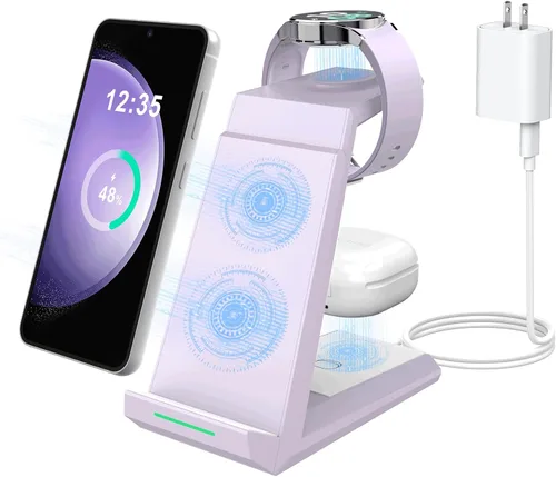 Miniatura 8 de Cargador inalámbrico para estación de carga Samsung, ADADPU soporte cargador 3 en 1 para múltiples dispositivos acoplamiento rápido para Galaxy S25