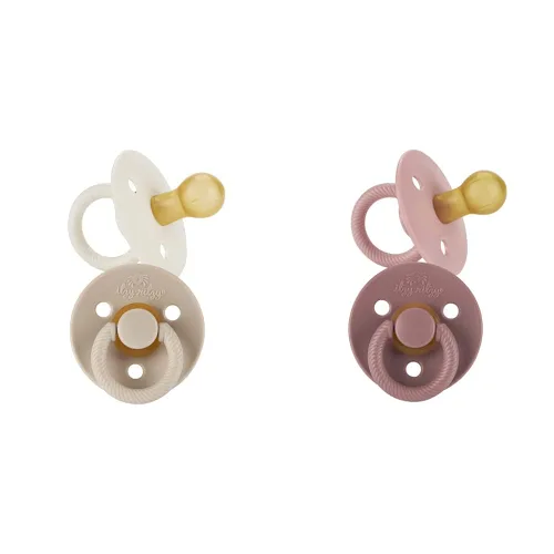 Itzy Ritzy Juego de 4 chupetes de goma natural para recién nacidos de 0 a 6 meses con pezón en forma de cereza en flor, palo de rosa, coco y tostadas