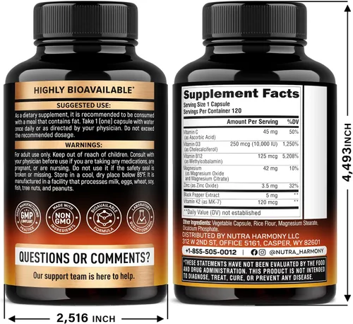 Miniatura 2 de Vitamina D3 K2 – Vitamina D3 10000 iu y K2 como MK-7 120 mcg – Apoyo inmunológico y del estado de ánimo, para la salud de huesos y dientes