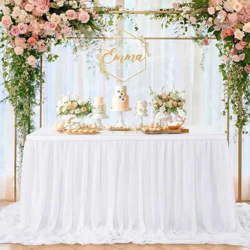Miniatura 13 de QueenDream Falda de mesa de gasa azul bebé de 6 pies para mesa rectangular, mantel transparente para baby shower, boda, cumpleaños, fiesta temática
