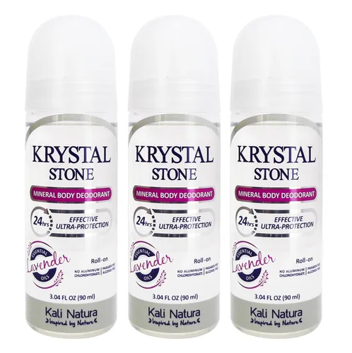 KRYSTAL STONE Desodorante de 3 unidades LAVANDER Roll On de alumbre de potasio con aloe vera - VEGANO. SIN CRUELDAD. ECOLÓGICO