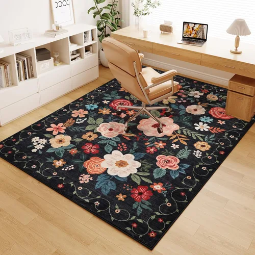 Miniatura 241 de DUKINO Alfombra de área de 6 x 9 pies, alfombra floral para sala de estar, ligera, antideslizante, lavable, alfombra de interior de pelo bajo