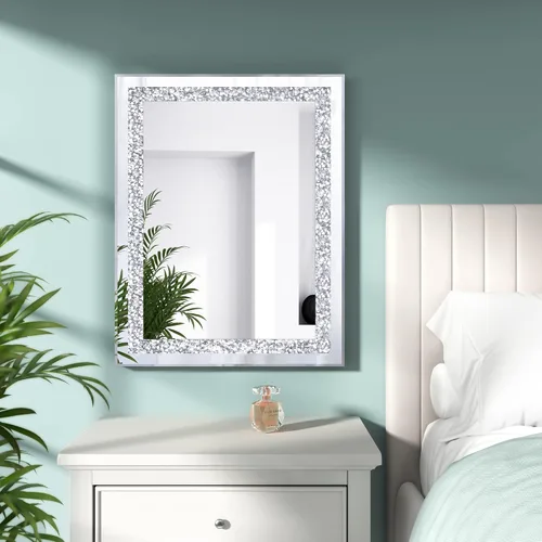 Miniatura 2 de Espejo Decorativo de Cristal - Rectángulo de 16 x 20 pulgadas, Precioso Espejo Plateado, Espejo de Diamante Triturado para Decoración de Pared