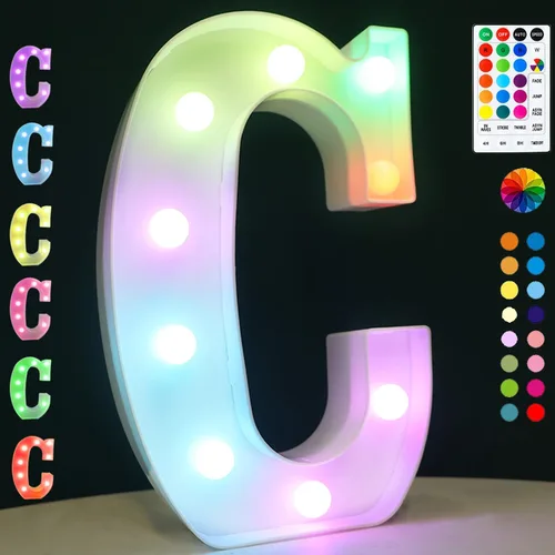Letras con luces LED de marquesina, letras iluminadas que cambian de color con control remoto, letras del alfabeto RGB para niñas y niños, regalo de