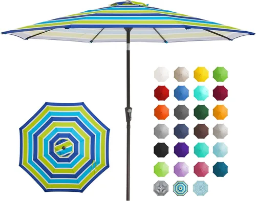 Miniatura 34 de JEAREY Sombrilla de mesa de patio al aire libre de 9 pies con botón de inclinación y manivela, sombrilla de mercado, 8 varillas resistentes, Verde