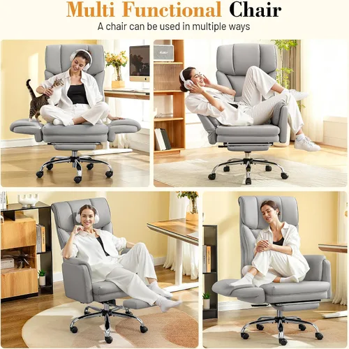 Miniatura 3 de FelixKing Silla de oficina grande y alta, silla ejecutiva de cuero ancho de 400 libras, reposabrazos reversible para mascotas con leggings cruzados
