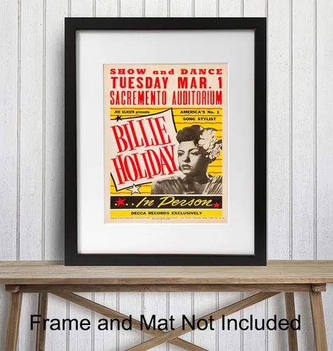Miniatura 3 de Arte de pared de Billie Holiday - Póster de Billy Holiday - Carteles vintage de concierto de 8x10 - Arte de pared afroamericano - Regalos de músico