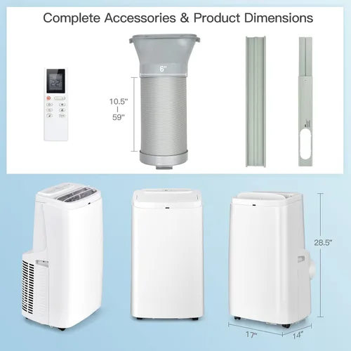 Miniatura 6 de PETSITE Aire acondicionado portátil 9000 BTU, unidad de refrigeración de unidad de CA 3 en 1 con deshumidificador y modos de ventilador