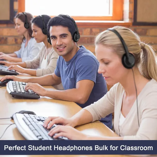 Miniatura 4 de Yunsailing Paquete de 20 auriculares a granel con diadema ajustable de 0.138 in, auriculares para programas de aprendizaje, laboratorio de Negro