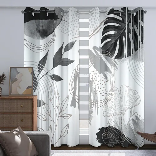 Miniatura 20 de Cortinas opacas negras y doradas, cortinas modernas de mediados de siglo para dormitorio, sala de estar, 63 pulgadas de largo, juego de 2 paneles