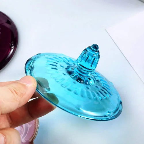 Miniatura 3 de Frasco de vidrio europeo retro nostálgico tridimensional con relieve de color, frasco para caramelos, frasco para condimentos con tapa