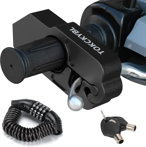 Cerradura de motocicleta, casco antirrobo, bloqueo de freno y manillar, universal para motocicletas, cuatrimotos, motos de cross, ciclomotores, Negro