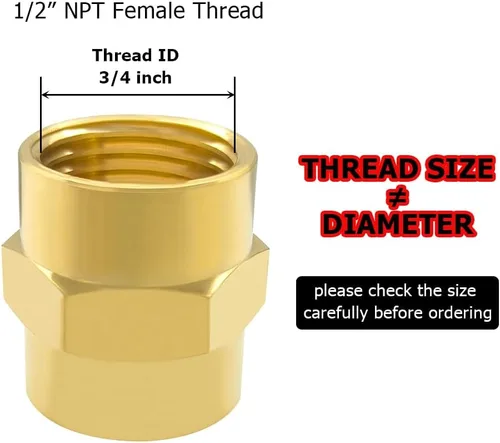 Miniatura 3 de Hooshing 2 unids 1/2 "x 1/2" NPT acoplador hembra de latón sólido hexagonal pezón acoplamiento de tubería
