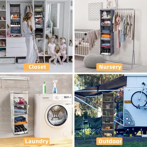 Miniatura 6 de 2 Packs Hanging Closet Organizer, 4-Shelf Closet Organizers and Storage with Side Pockets, Collapsible Hanging Shelves for Closet & RV & College