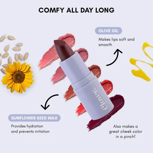 Miniatura 4 de Clover Lápiz labial mate cómodo Lápiz labial no seco, hidratante y ligero, lápiz labial de alta pigmentación Maquillaje de labios vegano y libre