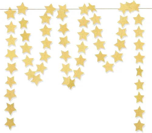 Miniatura 4 de Guirnalda colgante de estrella negra con purpurina, pancarta de papel brillante para decoración de pared del hogar, fiesta temática de Halloween