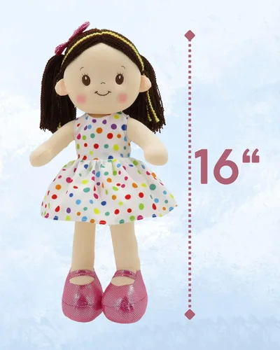 Miniatura 2 de Linzy Toys - Muñeca de trapo de felpa suave Adalyn de 16 pulgadas con lunares coloridos para niñas – Compañera de abrazo rellena para dormir