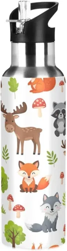 BPA-Free Sport Water Bottle Insulated 20 Oz, Stainless Steel Vacuum Insulated Water Bottle for Gym Outdoor Travel School, Cute Woodland Animals Bears