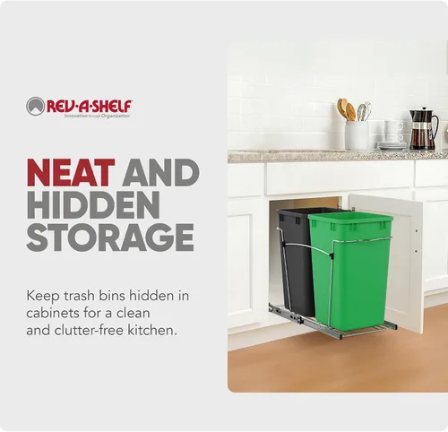 Miniatura 5 de Rev-A-Shelf Cesta de basura extraíble para gabinetes de cocina de 27 cuartos con deslizador de extensión completa para reciclaje, Verde/Negro, Verde