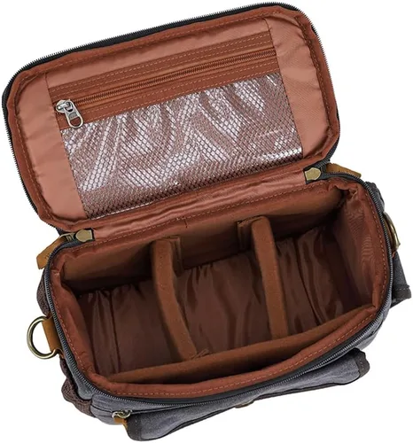 Miniatura 3 de Bolsa cruzada para cámara, bolso bandolera para cámara, estilo vintage, DSLR/SLR, sin espejo, para fotografía con Canon/Nikon/Sony (negro)