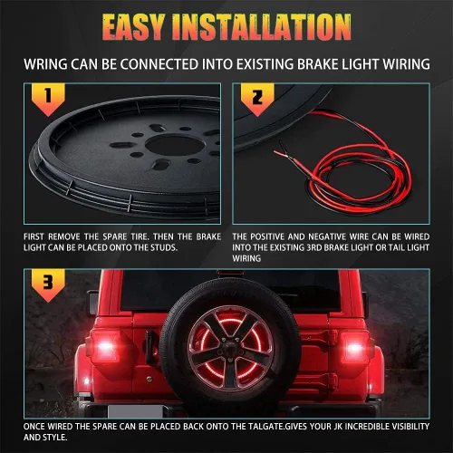 Miniatura 3 de LEDUR Luz de freno de llanta de repuesto tercera luz de freno LED luz de rueda trasera para Jeep Wrangler 2007-2018 JK y 2018+JKU JLU luz roja