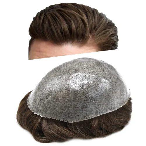 Miniatura 81 de Toupee para hombres de piel fina inyección de PU unidad de peluca para hombre, pieza de cabello humano natural real, sistema de repuesto
